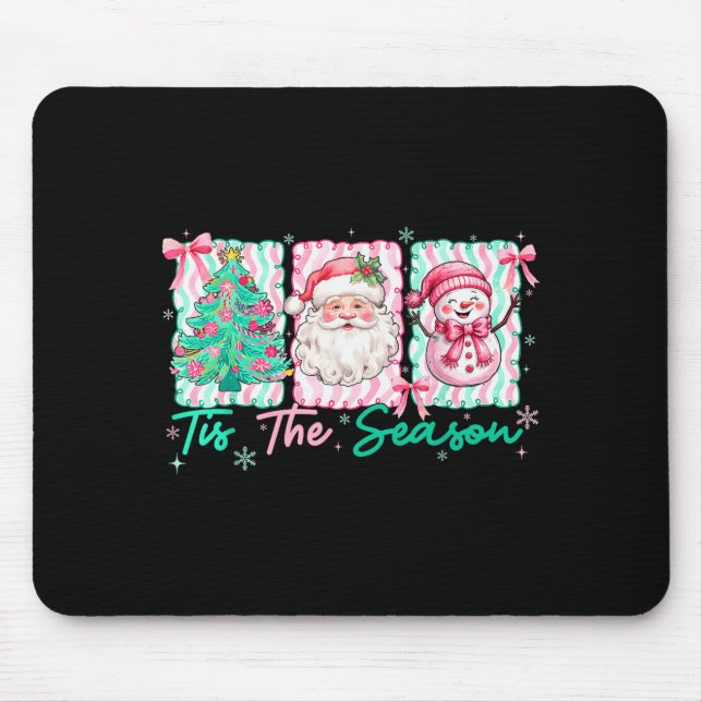 Preppy Tis The Season Santa Snowman Merry Christma Mouse Mat (Front)