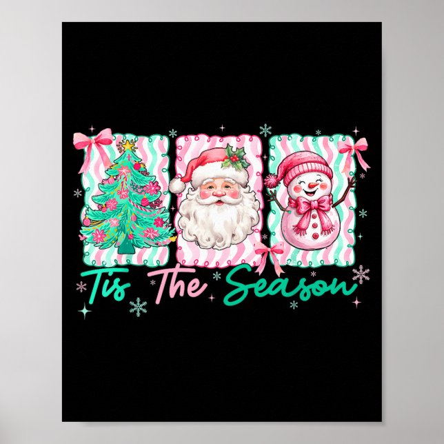 Preppy Tis The Season Santa Snowman Merry Christma Poster (Front)
