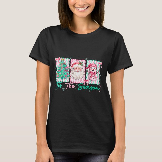 Preppy Tis The Season Santa Snowman Merry Christma T-Shirt (Front)