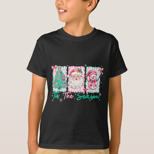 Preppy Tis The Season Santa Snowman Merry Christma T-Shirt (Front)