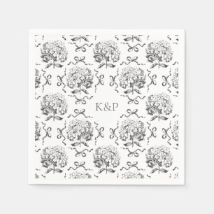 Preppy Toile Hydrangea Bow with Name Napkin