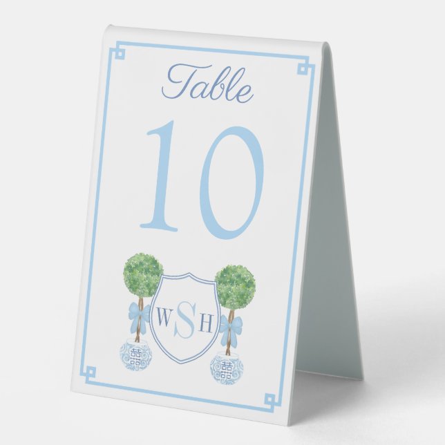 Preppy Topiary Baby Shower Luncheon Table Numbers (Front)