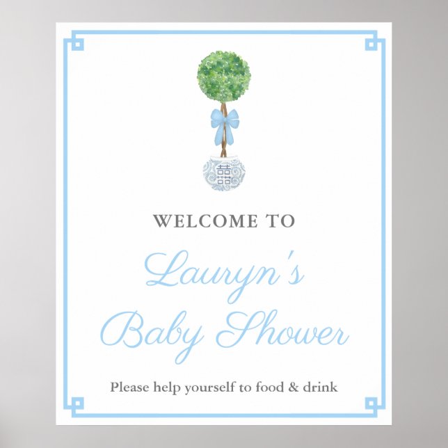 Preppy Topiary Ginger Jar Boy Baby Shower Welcome Poster (Front)
