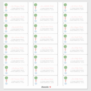 Preppy Topiary Girl Baptism Guest Address Labels