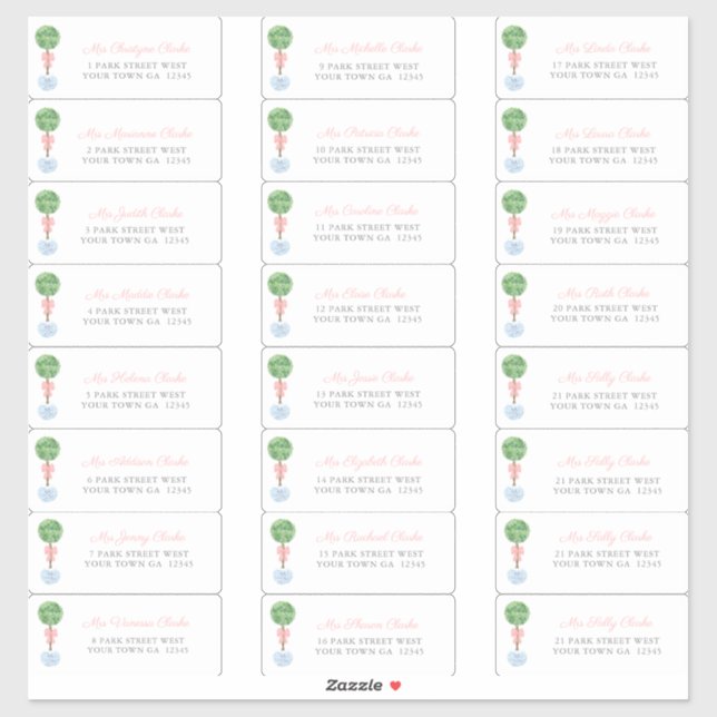 Preppy Topiary Girl Baptism Guest Address Labels (Sheet)