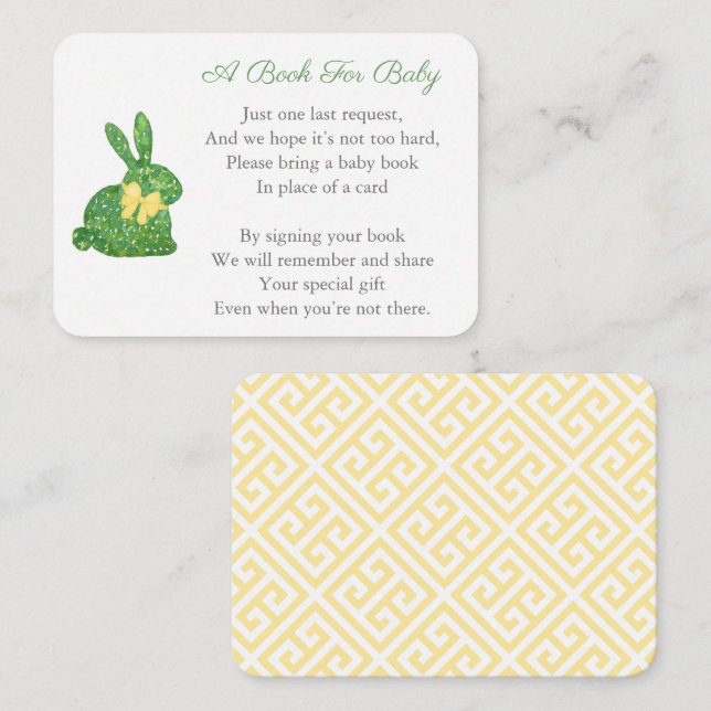 Preppy Topiary Rabbit Books For Baby Boy Shower Enclosure Card (Front/Back)