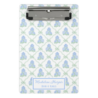 Preppy Trellis Bow Blue & Green Hydrangeas Monogra Mini Clipboard