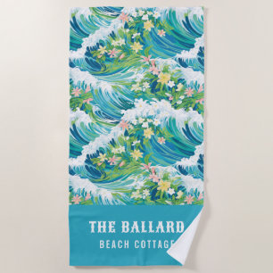 Preppy Tropical Beach Waves   Beach House Towel