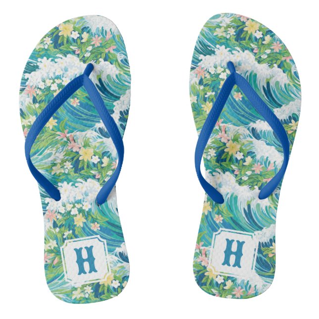 Preppy Tropical Beach Waves | Pair of Flip Flops (Footbed)