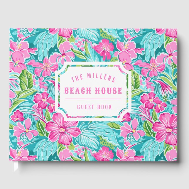 Preppy Tropical Hibiscus | Beach House Guest Book (Front)