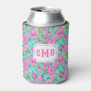 Preppy Tropical Hibiscus Flower   Monogram  Can Cooler