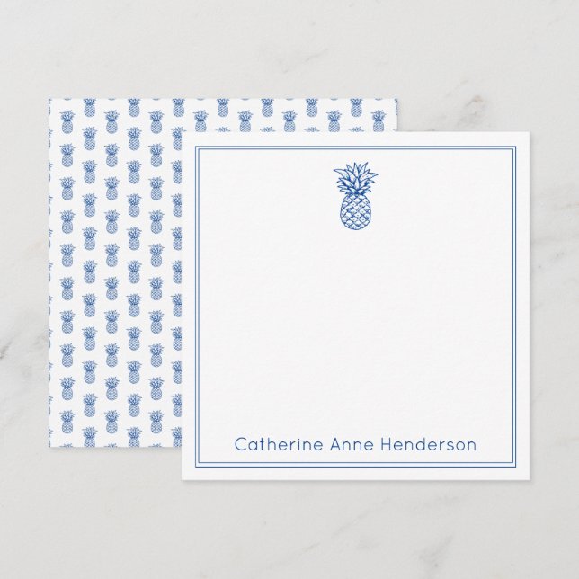 Preppy Tropical Navy Blue Pineapple Personalised Card (Front/Back)
