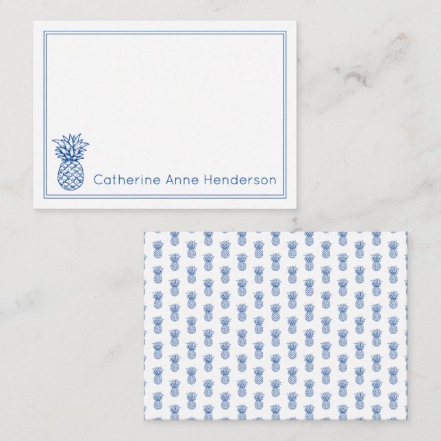 Preppy Tropical Navy Blue Pineapple Personalised Card (Front/Back)