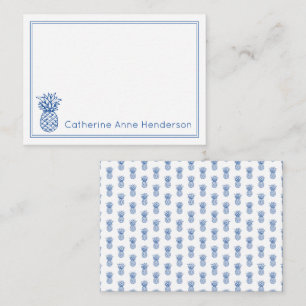 Preppy Tropical Navy Blue Pineapple Personalised Card