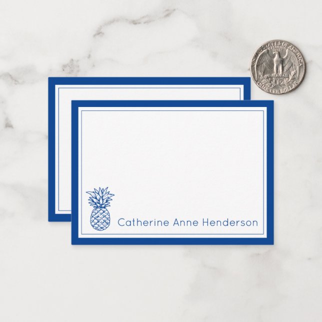 Preppy Tropical Navy Blue Pineapple Personalised Card (Front/Back In Situ)