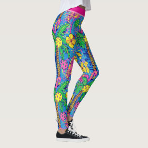 Preppy Tropical  pickleballs with flamingo Leggings