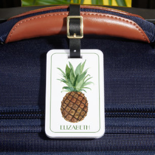 Preppy Tropical Pineapple Personalised Luggage Tag