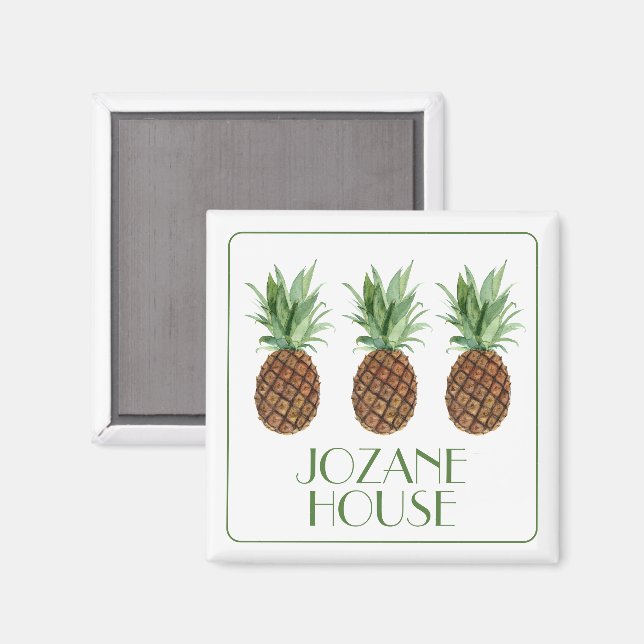 Preppy Tropical Pineapples Personalised Magnet (Front/Back)