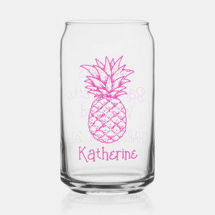 Preppy Tropical Pink Pineapple Personalised Can Glass