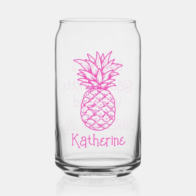 Preppy Tropical Pink Pineapple Personalised Can Glass (Front)