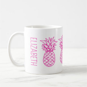 Preppy Tropical Pink Pineapple Personalised Coffee Mug