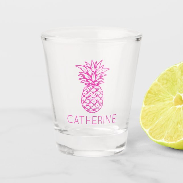 Preppy Tropical Pink Pineapple Personalised Shot Glass (Front)