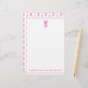 Preppy Tropical Pink Pineapple Personalised Stationery