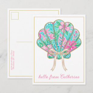 Preppy Tropical Seashell Personalised Postcard