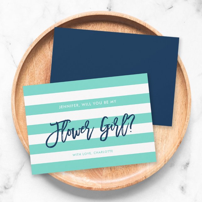 Preppy Turquoise Stripe Will You Be My Flower Girl Invitation (Creator Uploaded)