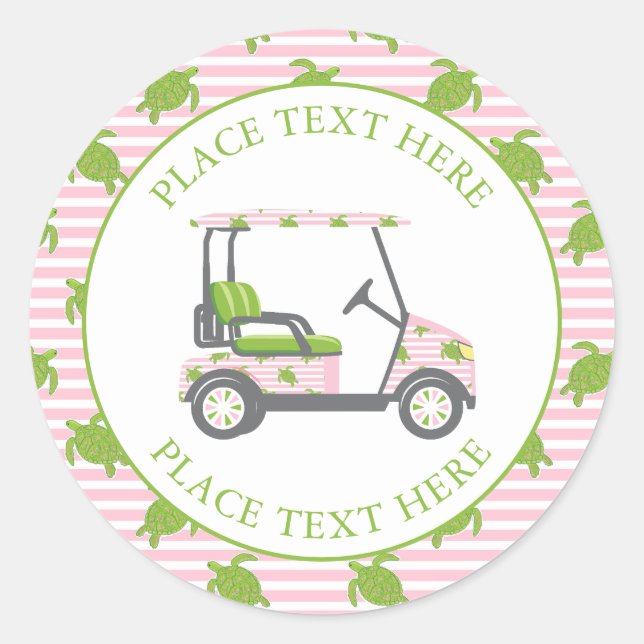 Preppy Turtles Golf Cart Classic Round Sticker (Front)