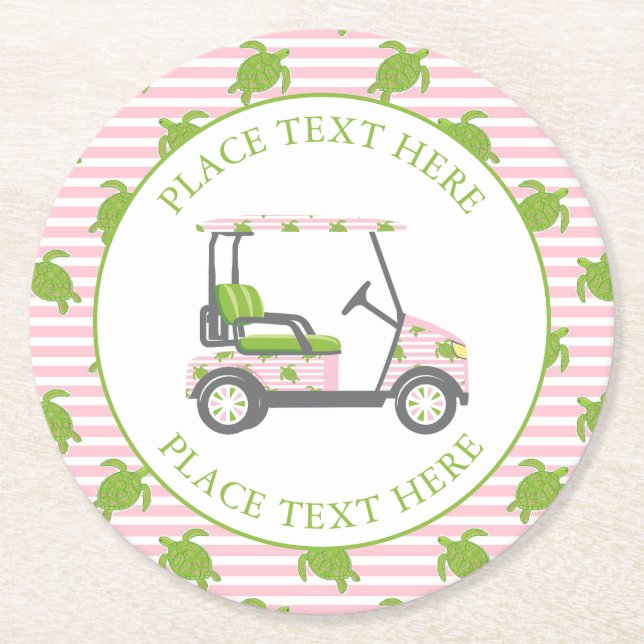 Preppy Turtles Golf Cart Round Paper Coaster (Front)
