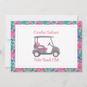 Preppy Turtles Palm Beach Golf Cart Thank You Card