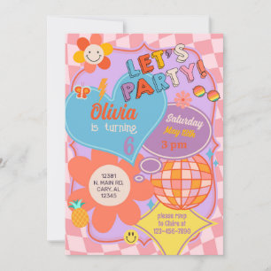 Preppy tween teen groovy birthday invite. invitation