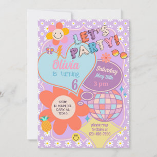 Preppy tween teen groovy birthday invite. invitation