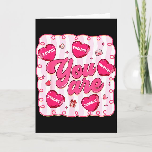 Preppy Valentine Heart Teacher You Are Enough Girl Card (Front)
