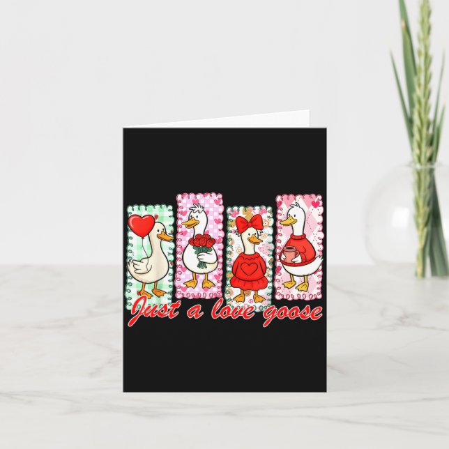 Preppy Valentine Just A Love Silly Goose Duck Girl Card (Front)