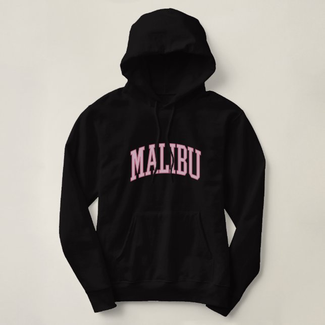 Preppy Varsity Pink Malibu California  Hoodie (Design Front)