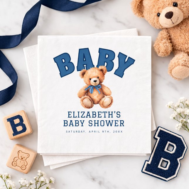 Preppy Varsity Teddy Bear Baby Shower Napkin (Preppy Varsity Teddy Bear Baby Shower Napkins)
