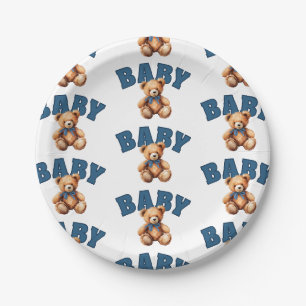 Preppy Varsity Teddy Bear Baby Shower Paper Plate