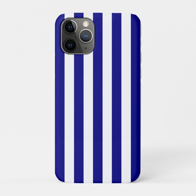 Preppy Vertical Stripes Navy Blue White Striped Case-Mate iPhone Case (Back)