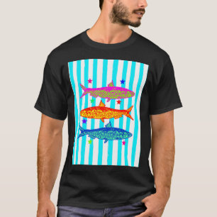 Preppy Vibrant Sardines Summer Striped Coastal Ill T-Shirt