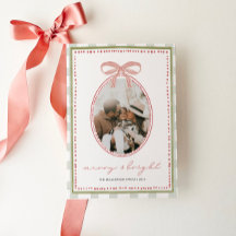 Preppy Vintage Pink Bow Family Photo Christmas