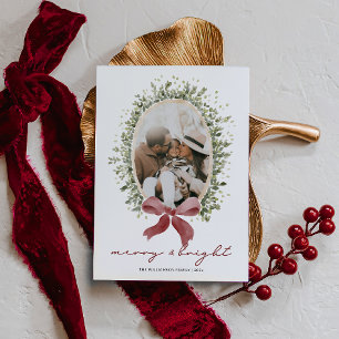Preppy Vintage Red Bow Family Photo Christmas Holiday Card