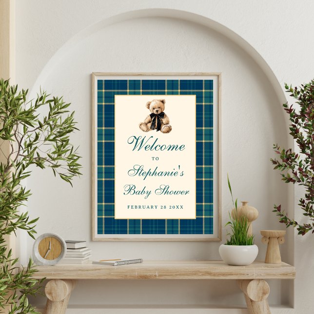 Preppy Vintage Teddy Bear Baby Shower Welcome Sign (Creator Uploaded)