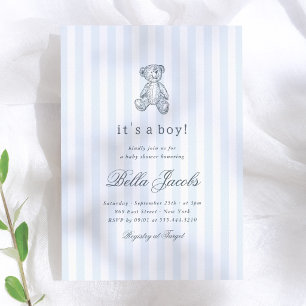 Preppy Vintage Teddy Bear Boy Baby Shower Invitation