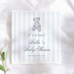 Preppy Vintage Teddy Bear Boy Baby Shower Napkin