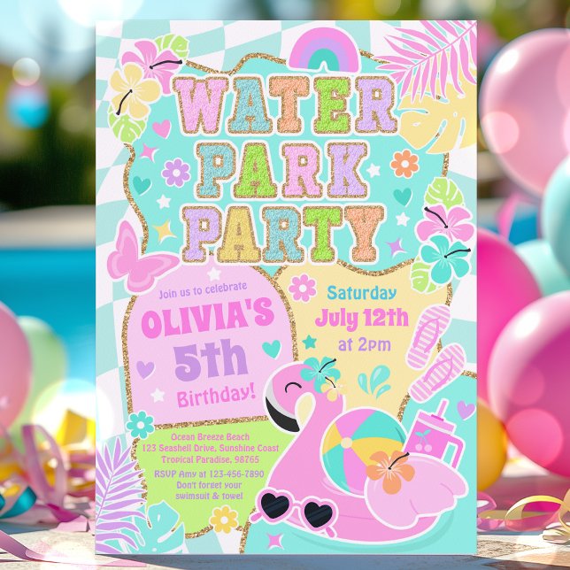 Preppy Water Park Party Cute Girly Pool Birthday Invitation (Creator Uploaded)
