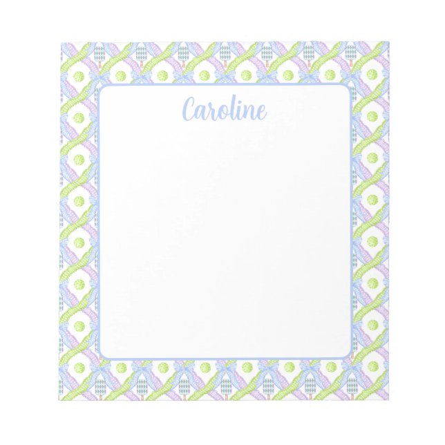 Preppy Watercolor Argyle Pickleball Paddles Notepad (Front)