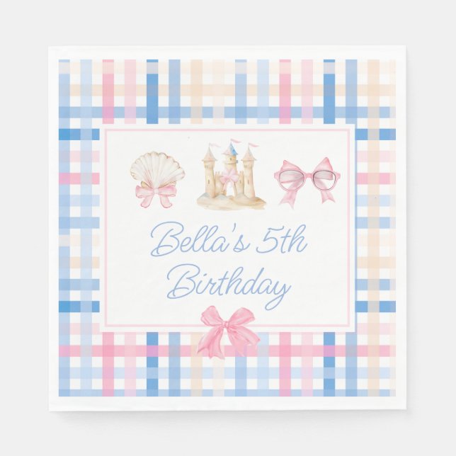 Preppy Watercolor Beach Party Napkin (Front)