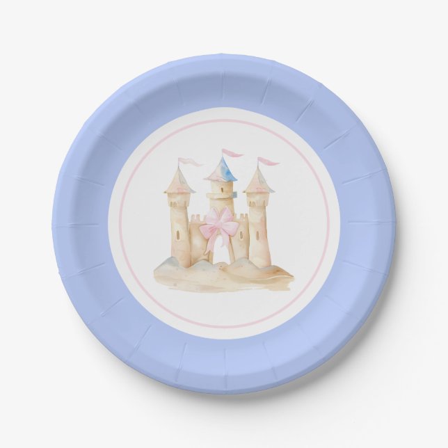 Preppy Watercolor Beach Sand Castle Party  Paper Plate (Front)